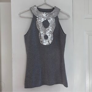 INC International Concepts Gray Tank Top with Silver Sequins